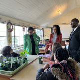 Congresswoman Shontel Brown and USDA Deputy Secretary Torres Small Speak to a group of kids about urban ag