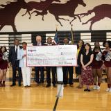 group photo holding check